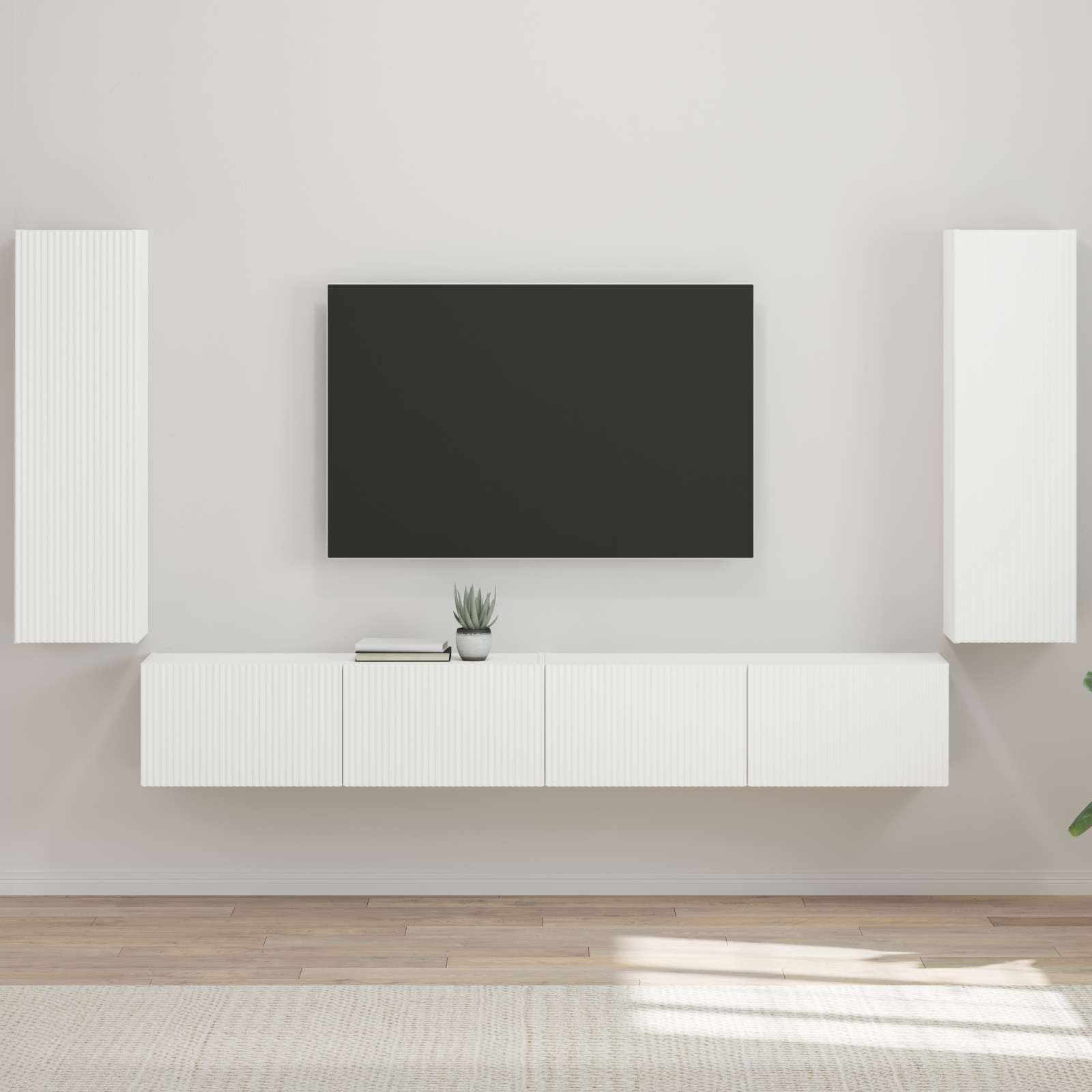 Zestaw regałów ściennych do telewizora, 4 szt., wysoki połysk, biały, materiał drewnopochodny, szafka pod telewizor, komoda pod telewizor, szafka pod telewizor, szafka pod szafkę, półka do