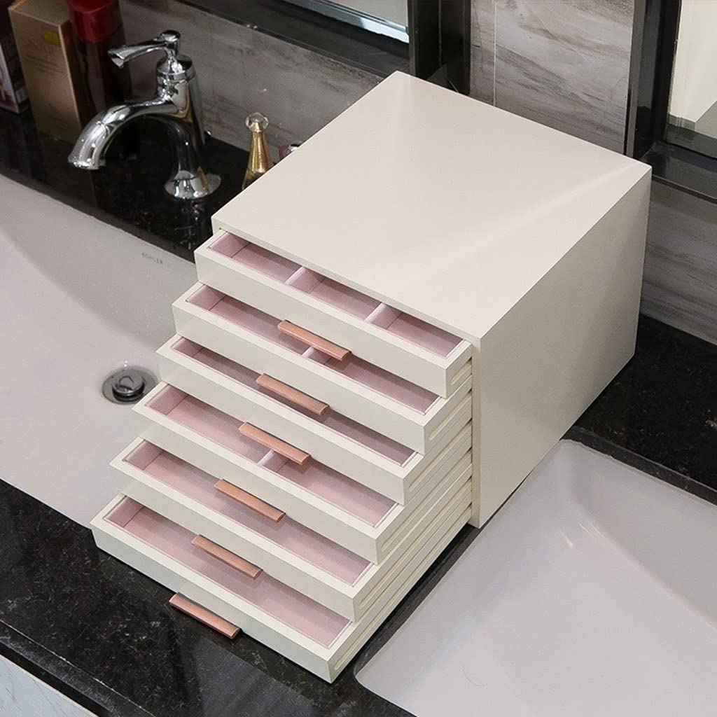 Schmuck-Organizer, Schmuckkästchen, Schmuckschatulle, Aufbewahrungsbox mit 6 Schubladen, Kosmetikbox, Ring, Ohrring, Halskette, Armband, Lippenstift, Uhr, Aufbewahrungsbox, integrierte Beflockung,