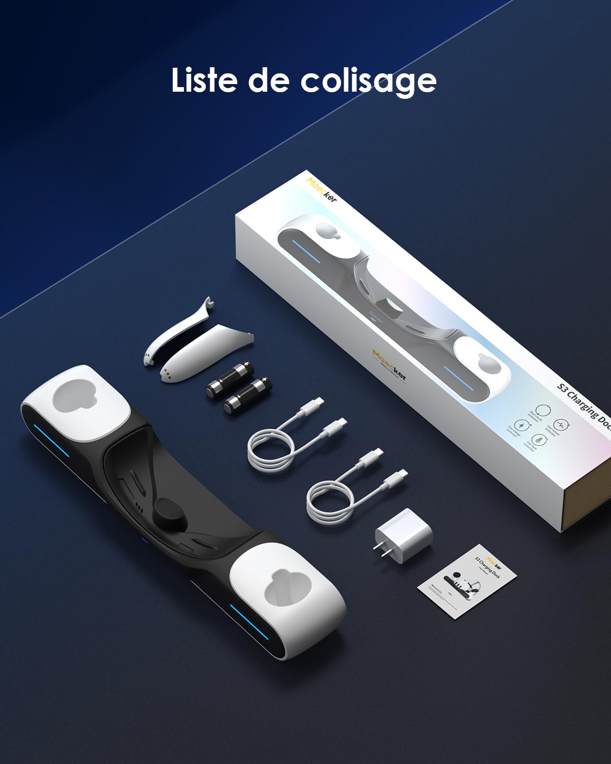 Rapide Station de Charge pour Quest 3 Station de Chargement Support pour Contrôleurs de Casque avec 2 Piles Rechargeables Accessoires pour Quest 3 - S3