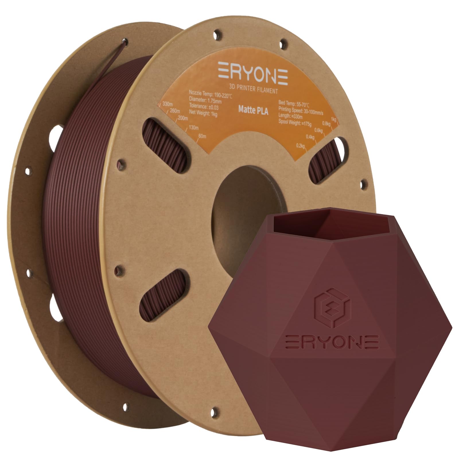 ERYONE Matte PLA 3D Drucker Filament 1.75mm, Maßgenauigkeit +/- 0.03 mm, 1 kg 1 Spule, Matte Rubin Rot