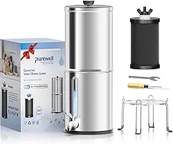Purewell Sistema De Filtro De Água Por Gravidade Portátil De 1,0 Galão, Sistema De Bancada De Ultrafiltração De 0,01 Μm De 4 Estágios Com Janela De Nível De Água E Suporte, Reduz Flúor E Cloro, Para