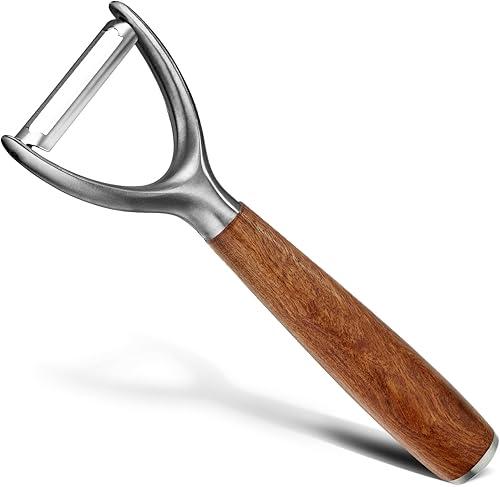 KULUNER Pelador de verduras en forma de Y de acero inoxidable 304 multifuncional de alta calidad con mango de madera real, hoja fuerte ultra afilada
