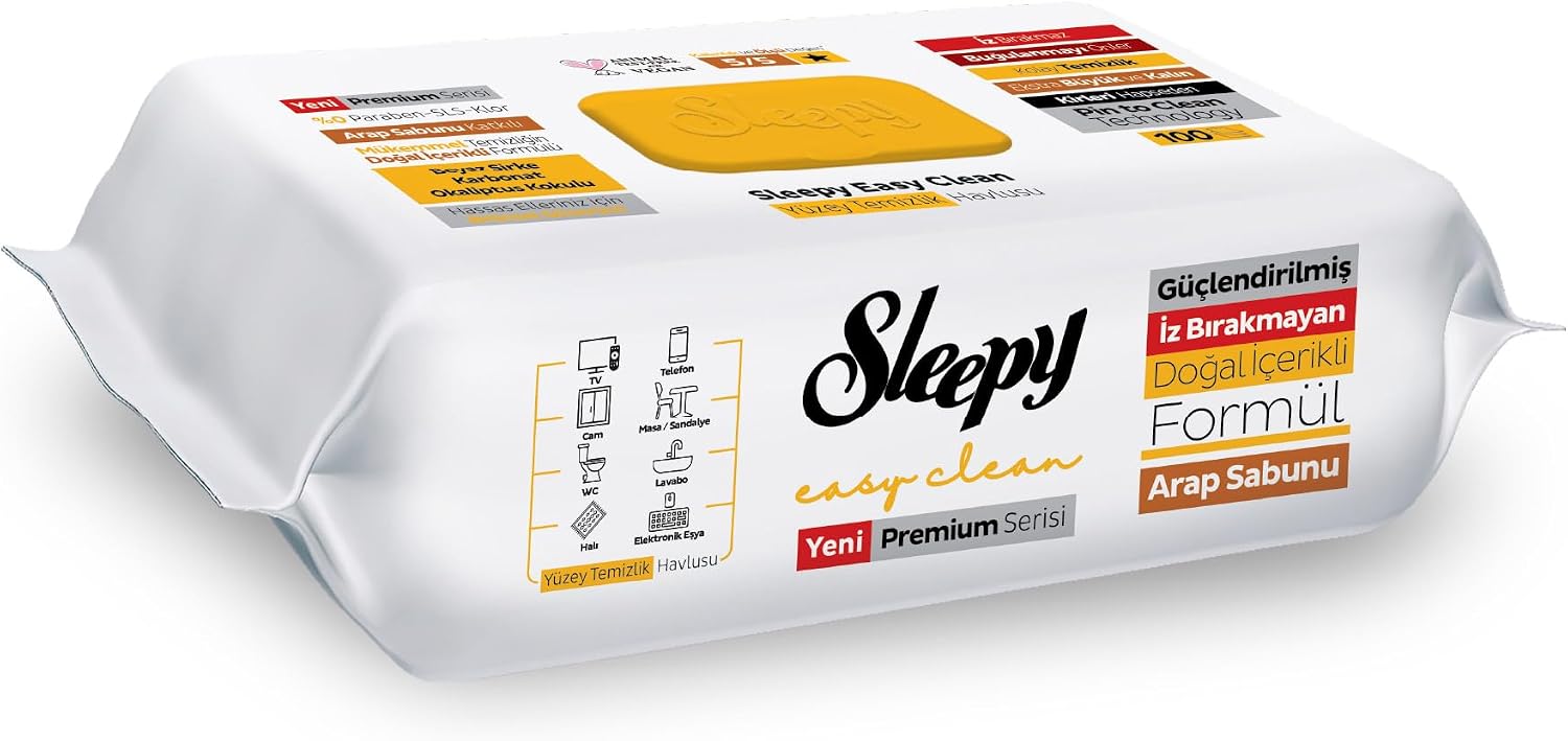 Sleepy Easy Clean Premium Arap Sabunu Katkılı Yüzey Temizlik Havlusu Mendili 100 Yaprak