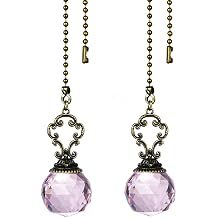 Set of 2 Vintage-Style Pink Fan Pull Ceiling Fan Chain Pulls Crystal Prism Ball 12inch Chains for Home Decor