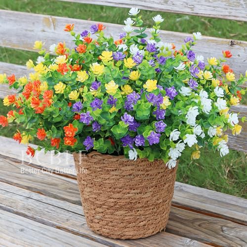 BCBLF Artificial Flowers Outdoors, 12 Bundles Not-Fading Fake Flowers UV-Anti Faux Plastic Mix-Colored Plants for Indoor & Outdoor Porch Garden Vase Décor (4 Colors) — view 4