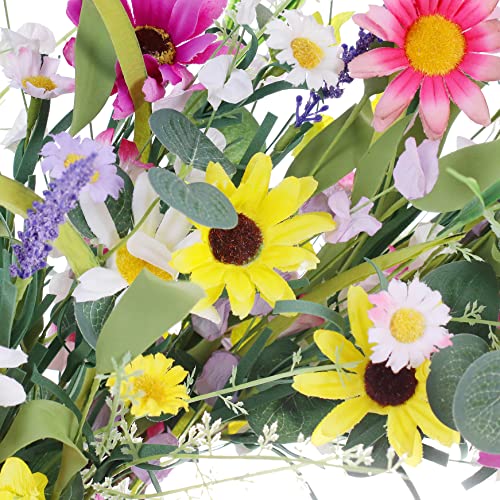 Yawwind 28 Inch Spring Summer Wreaths For Front Door,Artificial Spring Summer Wreaths With Colorful Daisy Lavender And Green Eucalyptus Leaves Large For Spring Summer Indoor And Outdoor Decor #TOP2