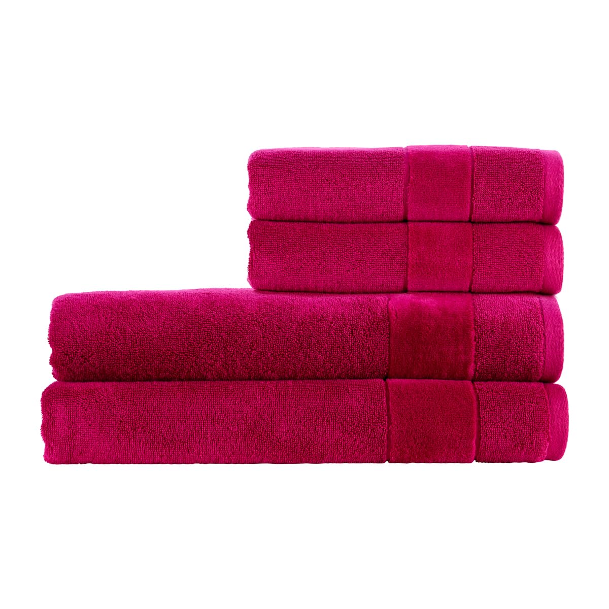 Christy Prism Bath Sheet Set | 4 pieces | Vibrant Colours | 100% Turkish Cotton | Super Soft and Fluffy | Quick Dry | 2 Bath Sheets 2 Hand Towels | Very Berry Pink — image 1