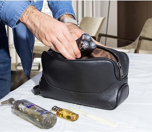 Miniatura 5 de YIORYO Neceser para hombre, bolsa de afeitado de cuero para hombres, bolsa de aseo de cuero para hombre, kit de cuero Dopp para hombres, bolsa de