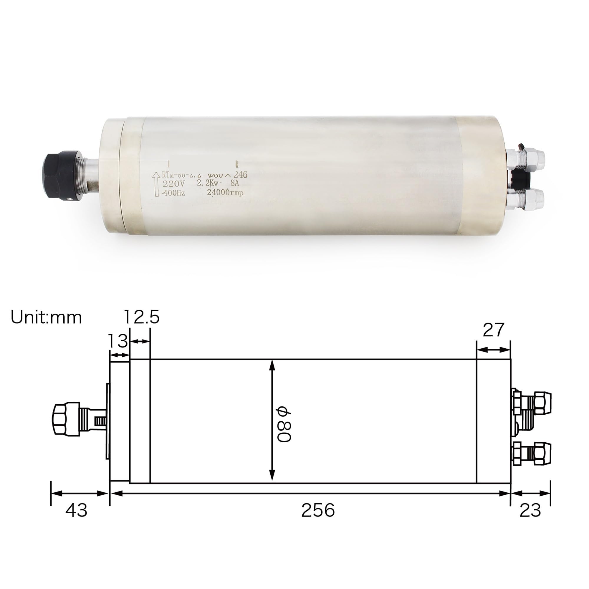 Zestaw frezowania routera 80 x 246 mm, 2,2 kW, 220 V ER20, wodoodporny silnik wrzeciona chłodzony wodą do drewna i metalu