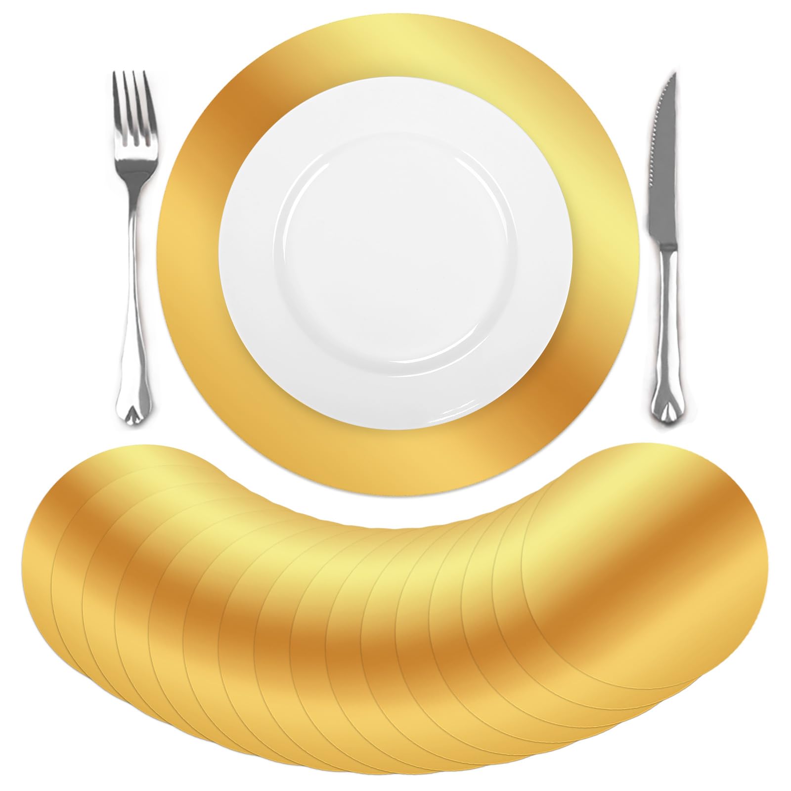 comfoyar 50 Pack Mirrored Gold Disposable Placemats, 33cm Round Paper Place Mats, Table Mats Tableware Decoration for Plates Kitchen Dining Party Banquet Weddings Birthday Christmas