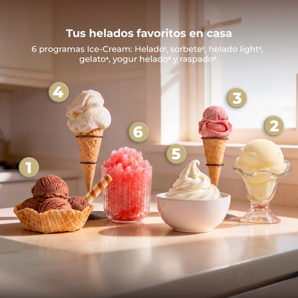 Cecotec Heladera Multifunción Capacidad 2,1L, 3 Tarrinas, Gelatec 2100. 500W, 11 Programas de Helado y Bebidas Granizadas, Tecnología CreamOn y Re-spin, Pantalla Táctil, Incluye Recetario Digital
