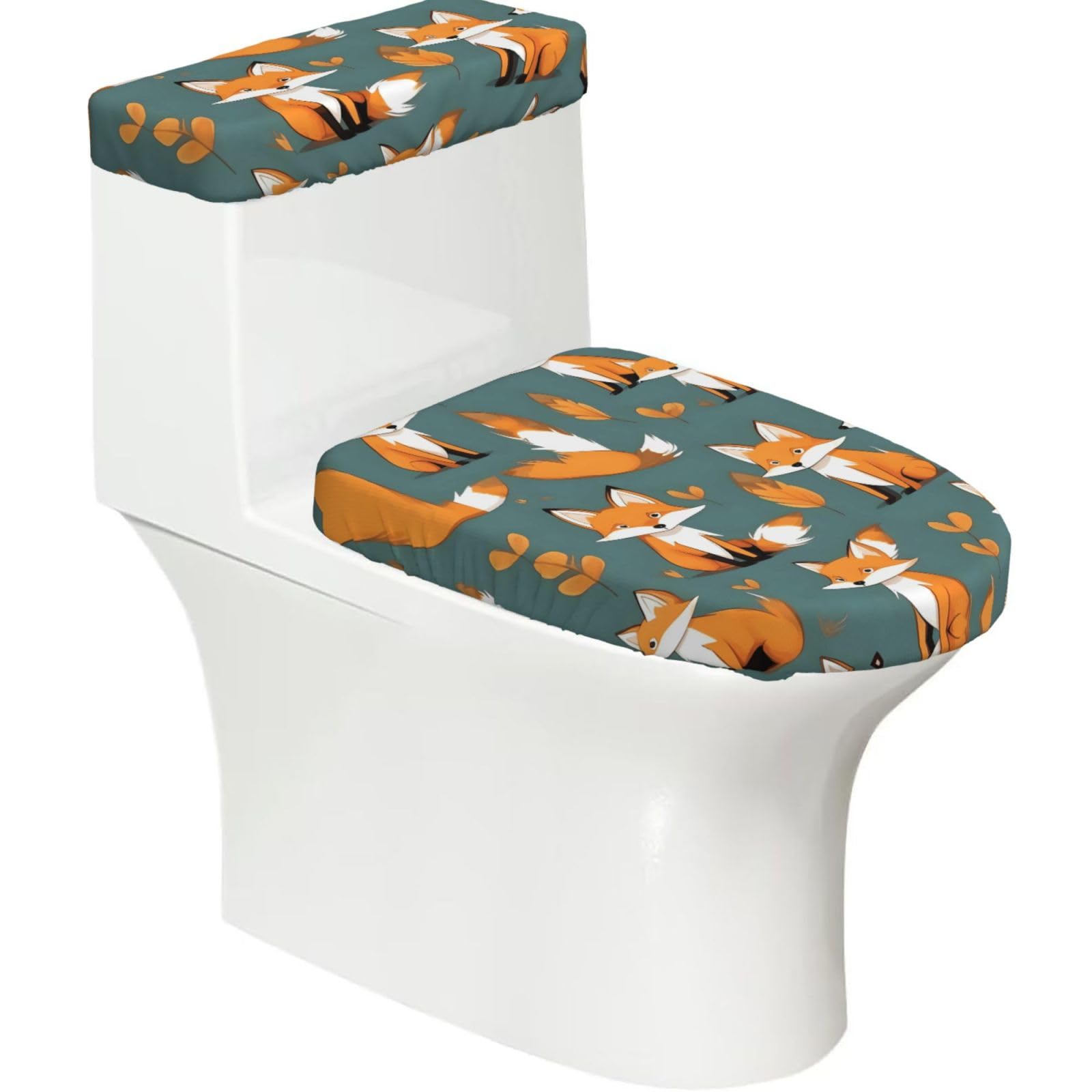Cntdbu Black Yellow Fox Stretchy Toilet Lid And Tank Cover Set-Soft Elastic Bathroom Decor For U Shape Oval