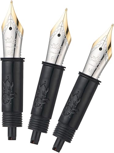 Juego de 3 plumillas de pluma estilográfica Jinhao 82 con sección de alimentador negra (EF, F y M) con borde dorado - Compatible con pluma