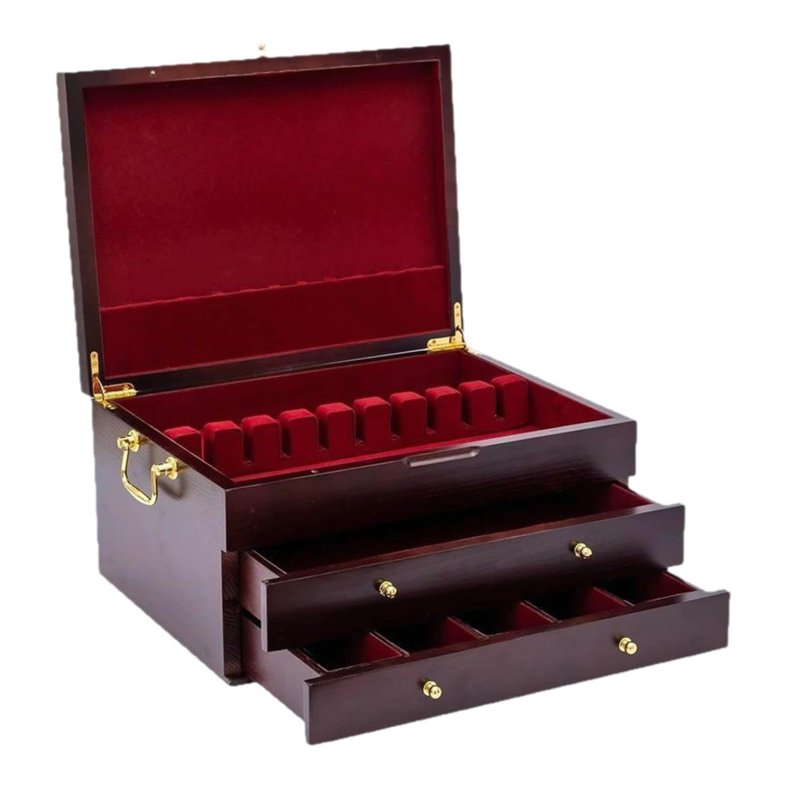 Coffret à Couverts en Bois avec Poignée, Boîte Rangement Multifonctionnelle pour Argenterie, Couverts Restaurant, Coffret Bois Doublé Feutre pour Cuisine, Maison, 3 Niveaux