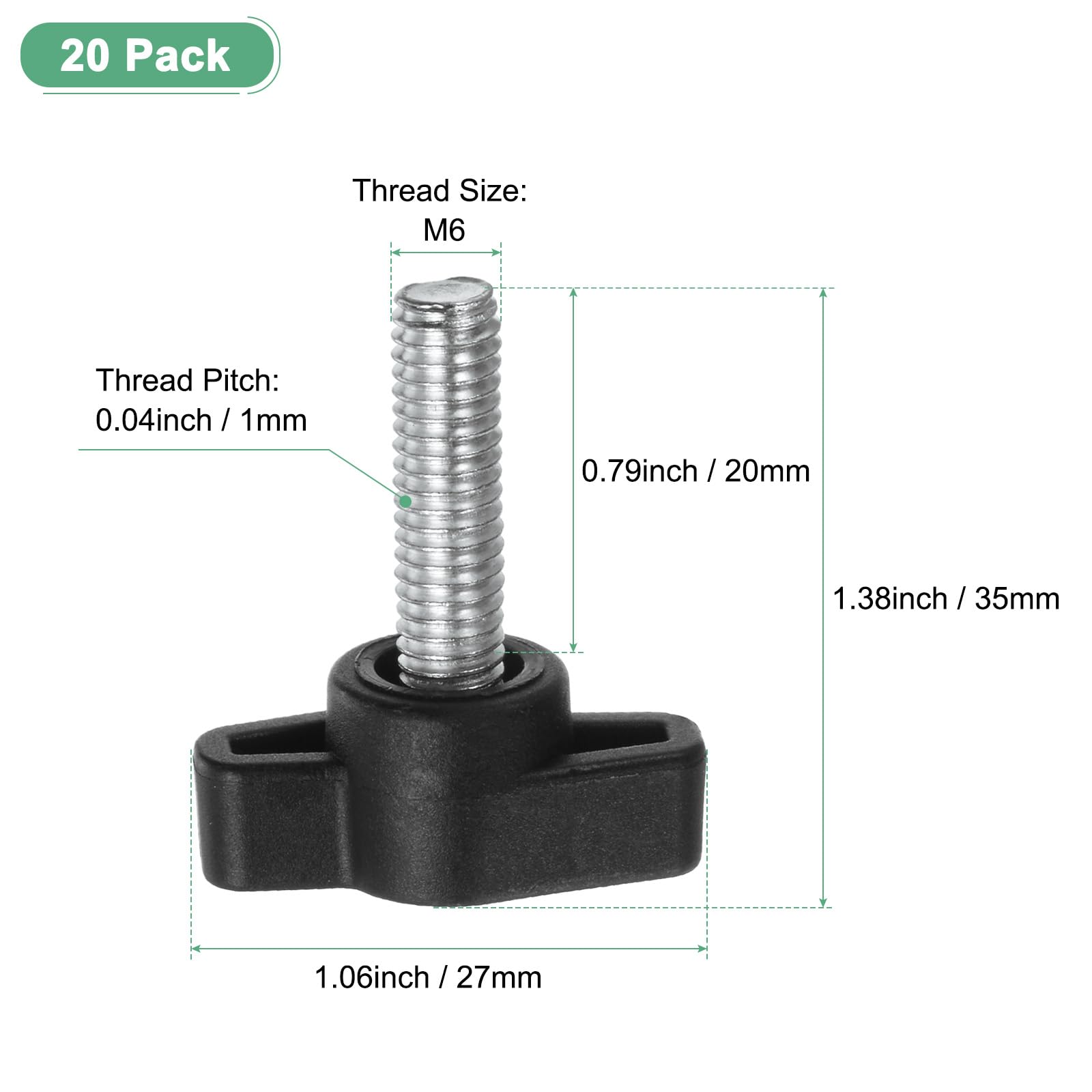M METERXITY 20-Pack Thumb Screws, M6x20mm Tee Wing Knobs - Image 3