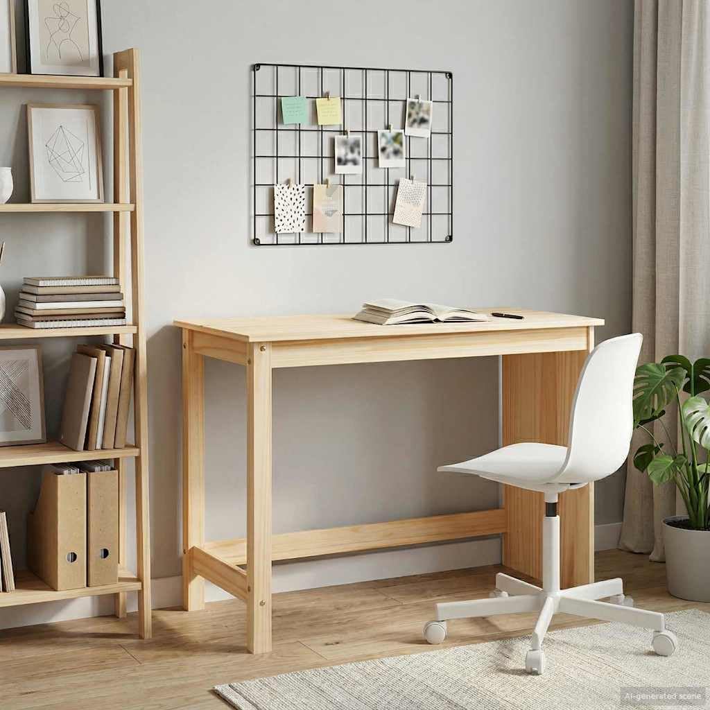 Scrivania marrone in legno massello di pino, 112 x 50 x 75 cm, moderna scrivania da ufficio per casa e studenti, piccolo tavolo da lavoro con superficie opaca, resistente scrivania per
