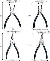 Vista 6 de Juego de alicates de anillo de presión, 4 alicates de clip internos/externos de 7 pulgadas con mandíbula recta/doblada, alicates de resorte