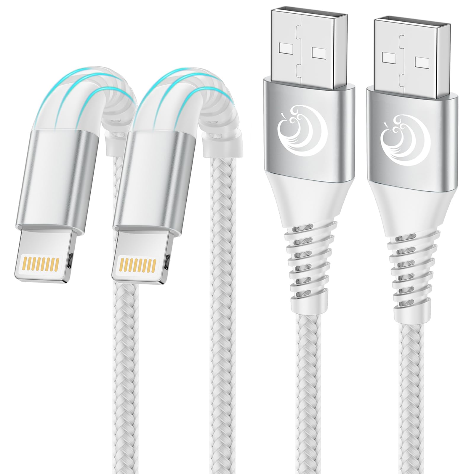 Câble Chargeur Lightning MFi Nylon Tressé Rapide 1m+1m Lot de 2 Compatible iPhone 14 Pro Max/13/12/11/XS/XR/X/8/7/6s/6/SE 2020 iPad