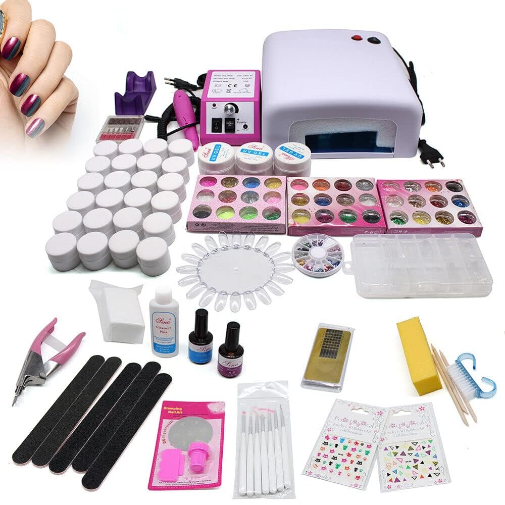 Juego completo de manicura de 36 W, con cortaúñas, extensión de uñas para kit de iniciación