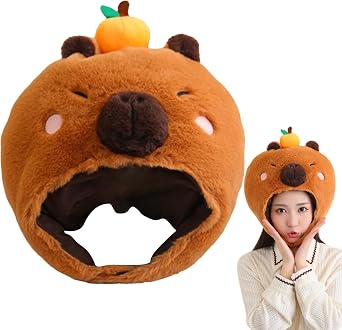 LAFANDE Stuffed Capybara Headwear, Cute Plush Capybara Hat, Winter Warm Novelty Masque, Adorable Animal Headwear For Cosplay Carnival Costume