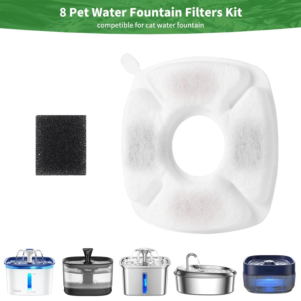 12 Pack Cat Water Fountain Replacement 6 Pcs Filters with 6 Pcs Sponges Fit for 95oz 2 8L — view 2