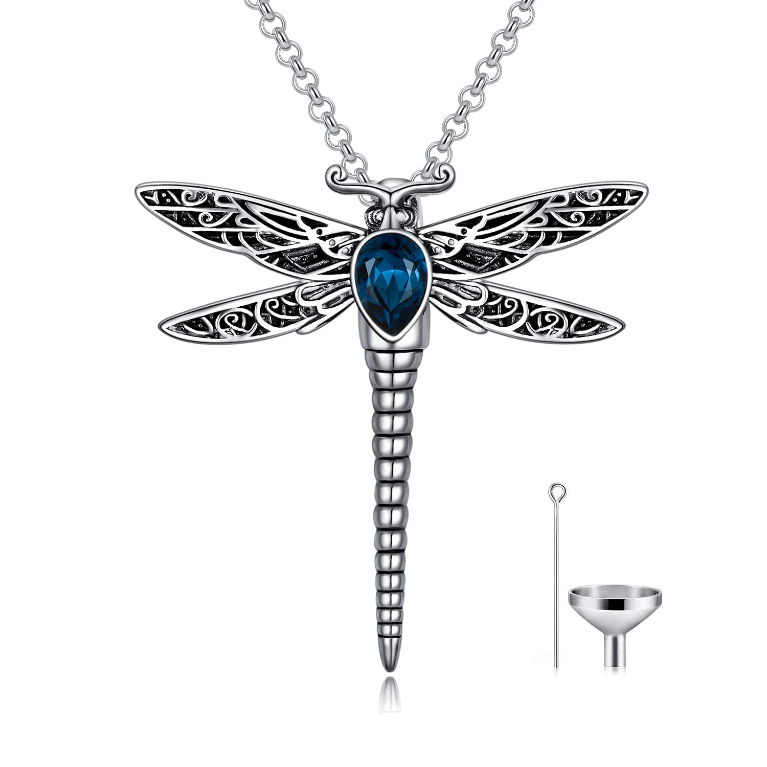 AOBOCO Dragonfly Urn Necklace for Ashes Sterling Silver Memorial Keepsake Cremation Jewelry Gifts with Filling Tool