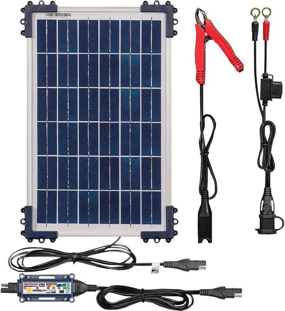 Optimate Solar Duo 10W, TM522-D1, 6-Step 12V / 12.8V 0.83A Weatherproof Solar Battery Saving Charger & maintainer