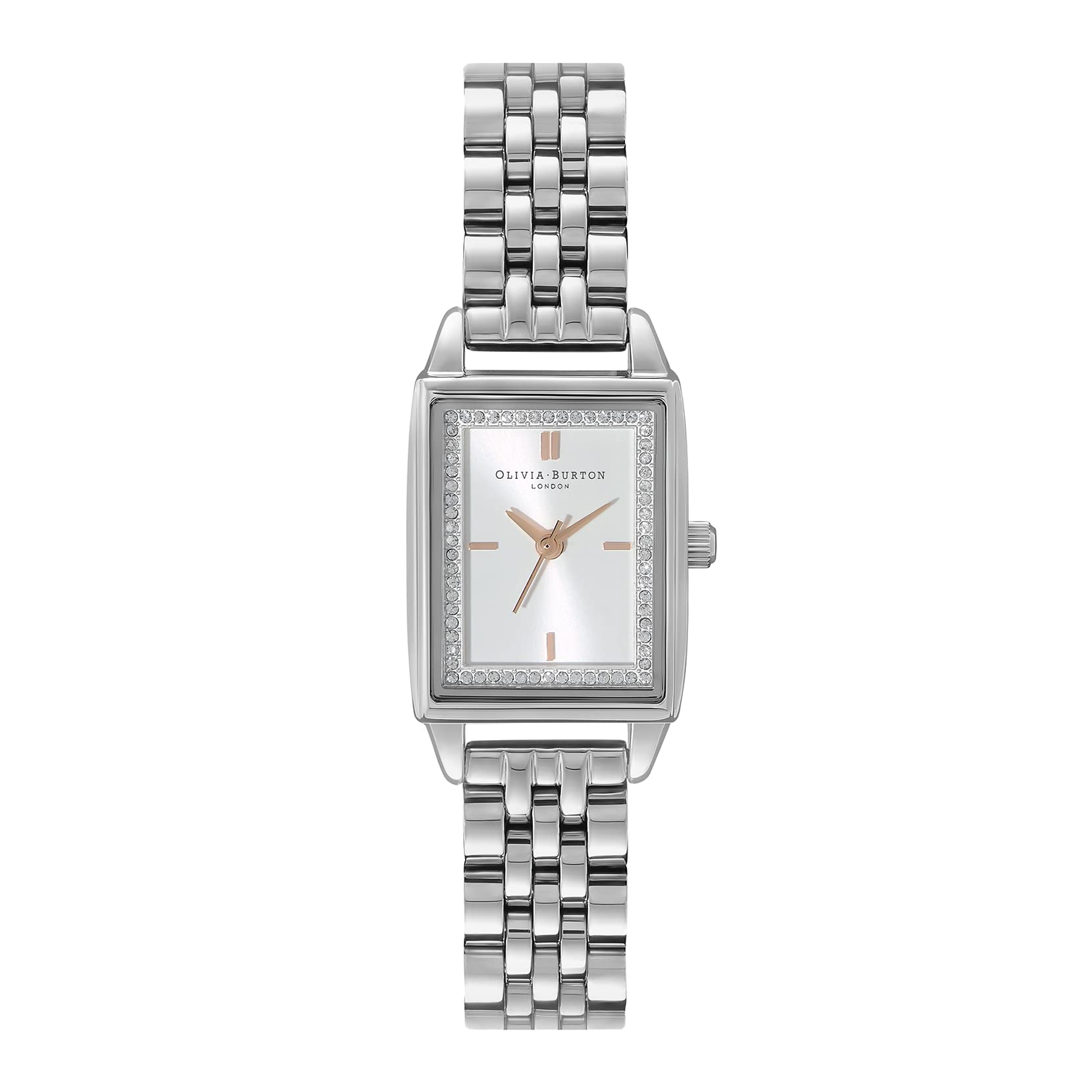 Olivia burton Reloj analógico rectangular para mujer con esfera blanca-24000012, blanco