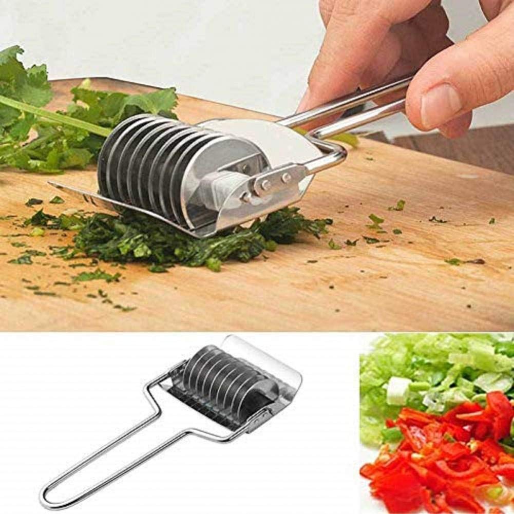 Beito Silver Stainless Steel Noodle Rolling Cutter Spice Chopper Onion Muitifunction Herb Mincer Pasta Wheel Cutter