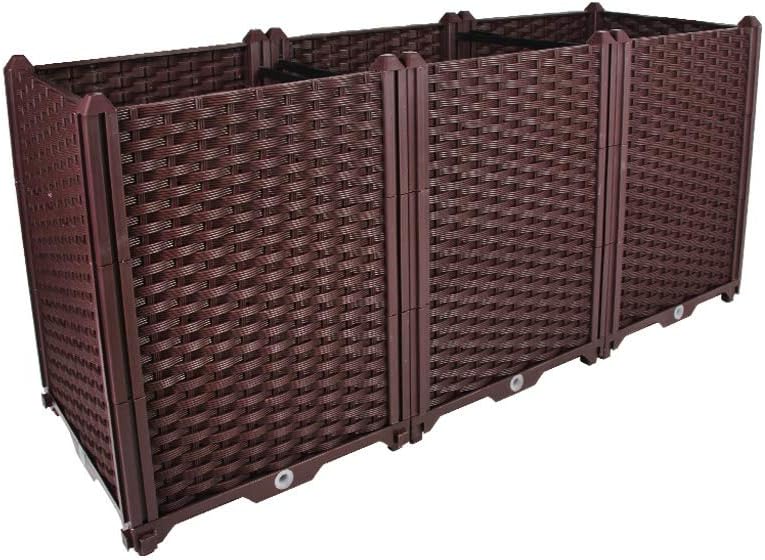 BAOYOUNI Rectangular Raised Garden Bed Kit Indoor Outdoor Plastic Planter Grow Box for Fresh Vegetables, Herbs, Flowers & Succulents, Brown, 46.06'' x 15.35'' x 20.47''