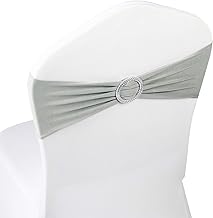 WELMATCH Silver Spandex Chair Bands Sashes - 12 pcs Wedding Banquet Party Event Decoration Chair Bows Ties (Silver, 12 pcs)