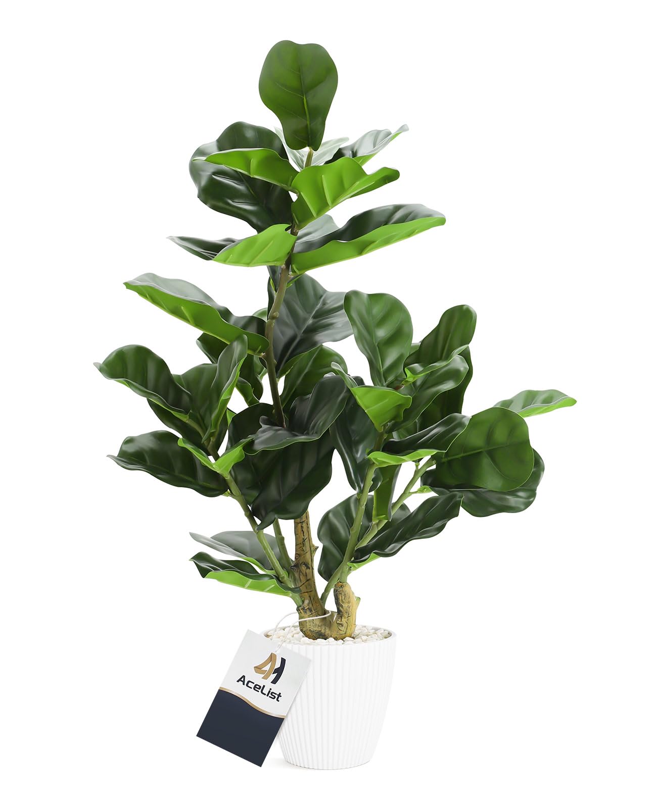 AceList17" Faux Fiddle Leaf Fig Tree in White Pot, Artificial Indoor Plant with Realistic Leaves, Decorative Ficus Tree for Home, Bedroom, Office, Living Room or Housewarming Gift