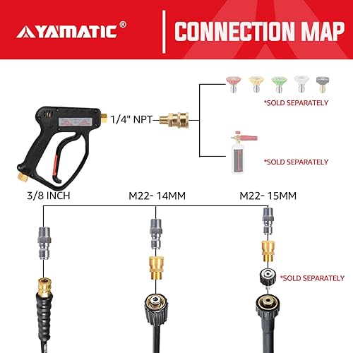 Miniatura 9 de YAMATIC Manguera de lavado a presión de 1/4 de pulgada, 25 pies, cable de tracción trenzado, repuesto de agua fría y caliente, 5000 PSI, pistola de