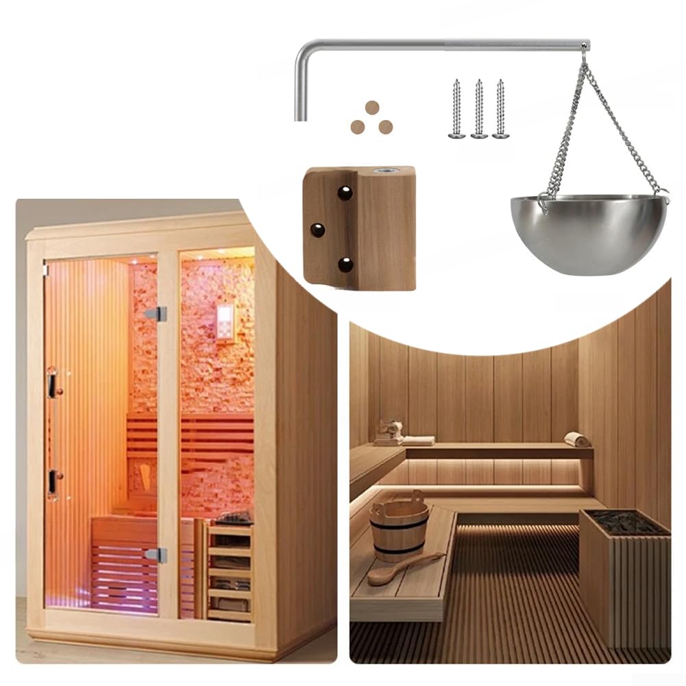 Elegante cuenco de aromaterapia de sauna con brazo oscilante para saunas de madera de cedro, 200 ml, soporte para taza de aceite de acero inoxidable