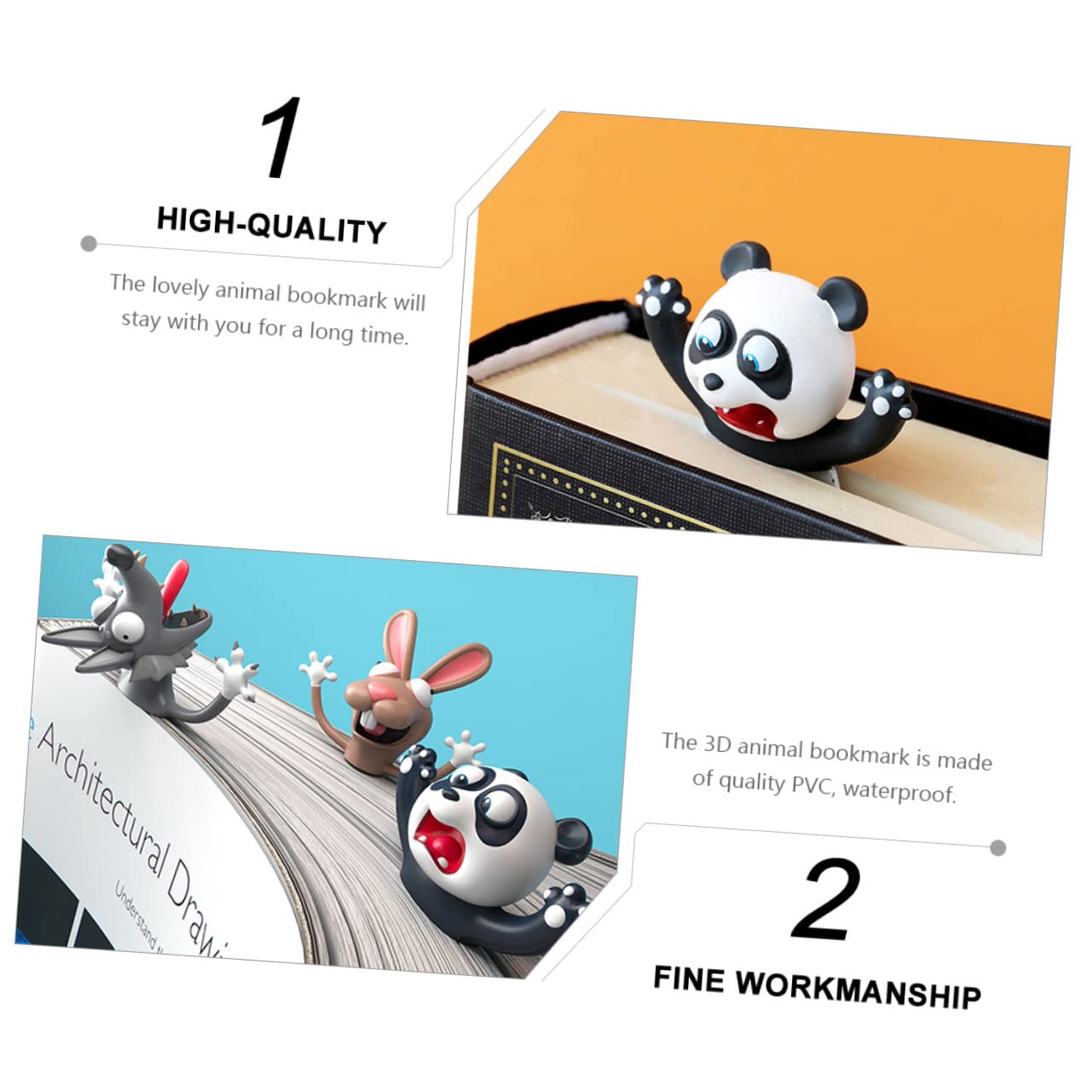 TEHAUX 3pièces Marque-pages Animaux Pvc Accessoire Scolaire Créatif Pour Garçon Fille Bookmark Original Pour Étudiants Pour Lecture Et Éducation