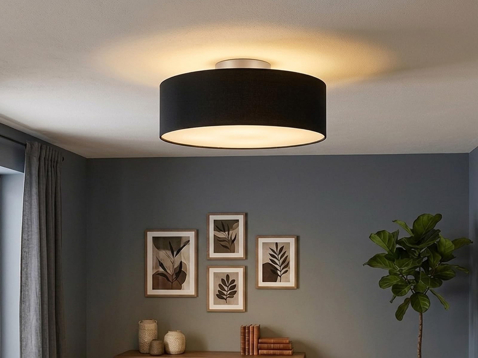 meineWunschleuchte Decken-Leuchte Stoff in Schwarz | Ø 40cm, 3x E14, Schirm rund, Satinierte Abdeckung, Blendfreies Licht, für Schlafzimmer & Wohnzimmer