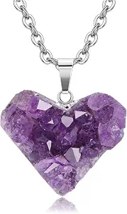 Jovivi Natural Amethyst Cluster Crystal Necklace for Women and Men