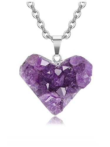 Jovivi Natural Amethyst Cluster Crystal Necklace for Women Men,Irregular Raw Rough Amethyst Quartz Stone Pendant Necklace Jewelry for Spiritual Reiki Healing,Beauty, Love and Positive Energy