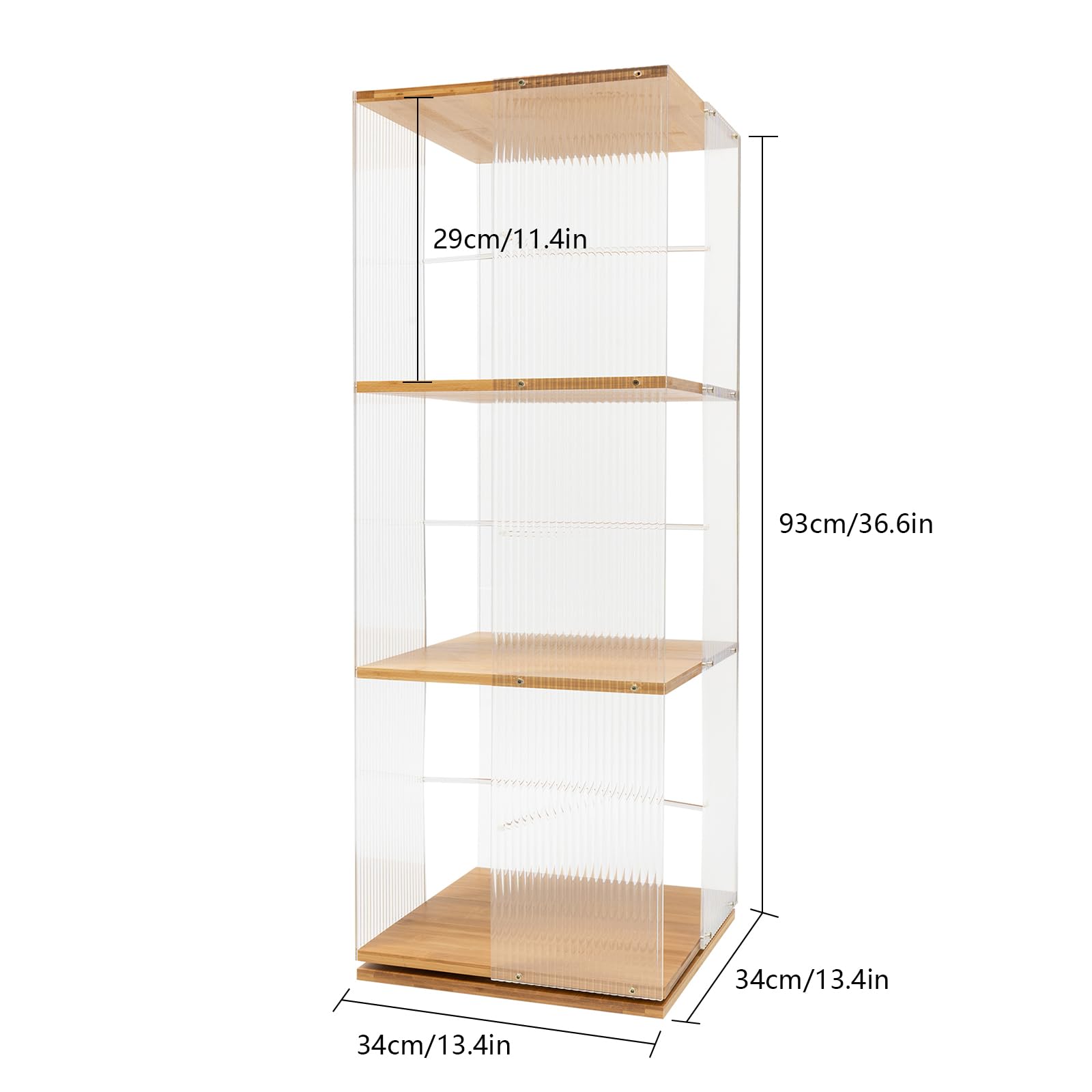 Estantería de bambú y acrílico de 3 niveles, con pantalla transparente, estantería de almacenamiento y almacenaje, giratorio 360°, multifuncional para oficina, salón
