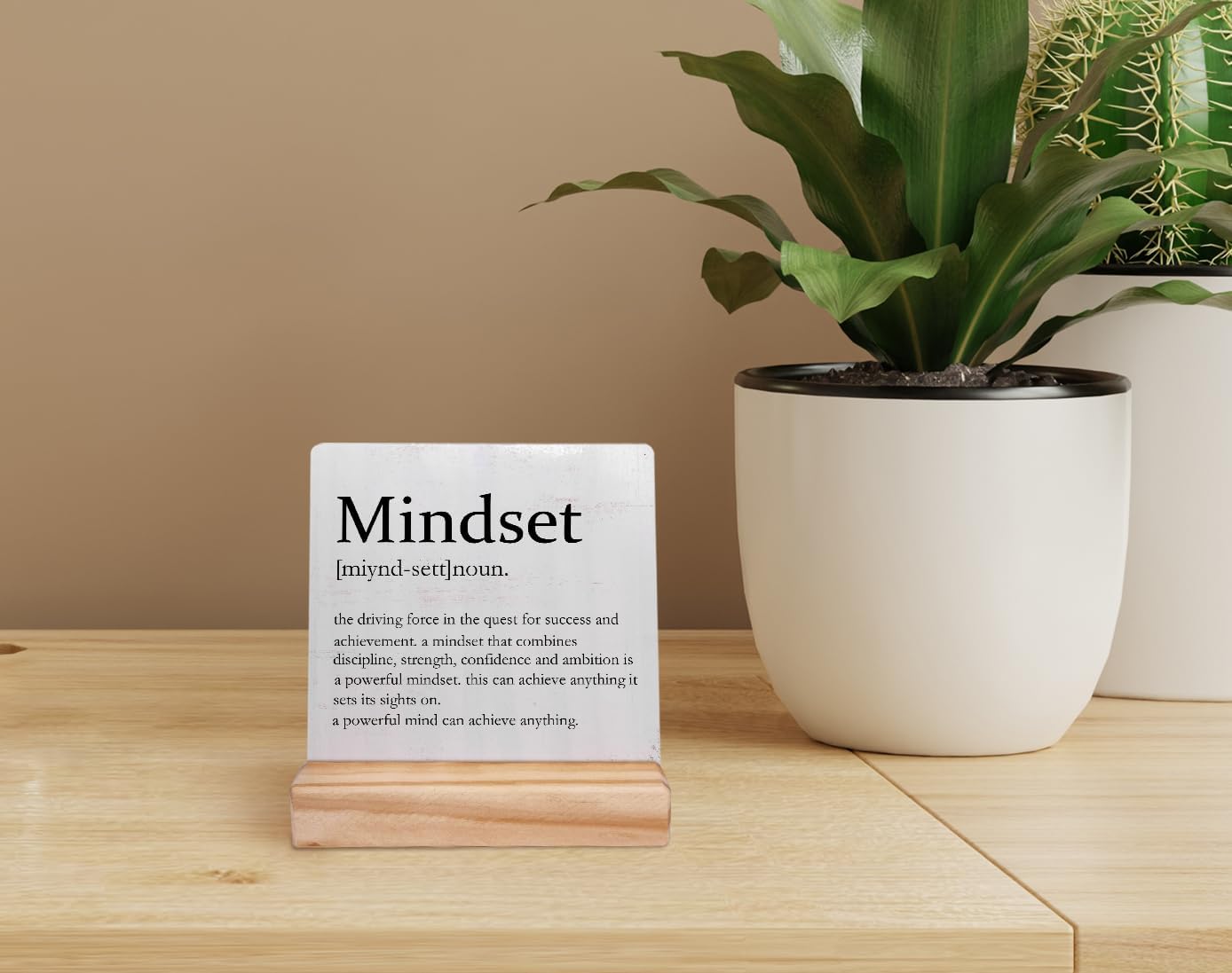 Mindset Definition Wood Plaque with Wooden Stand,Motivational Wooden Plaque Sign Desk Decor for Home Office Table Shelf Decorations - Image 2