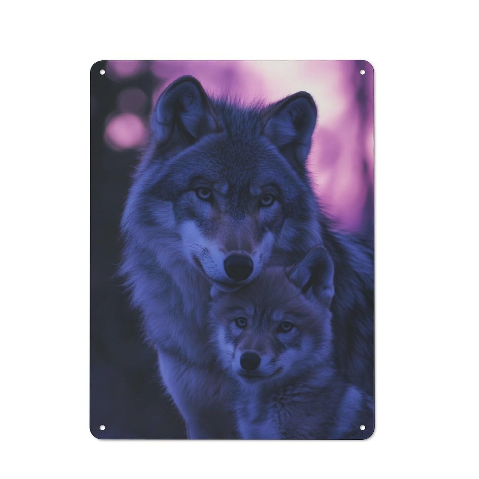 Junmoney Wolf And Pup Portrait Rustic Tin Wall Plaque 40X30cm For Living Room Wall, For Kitchen, Dining Room And Home Bar Wall Decor