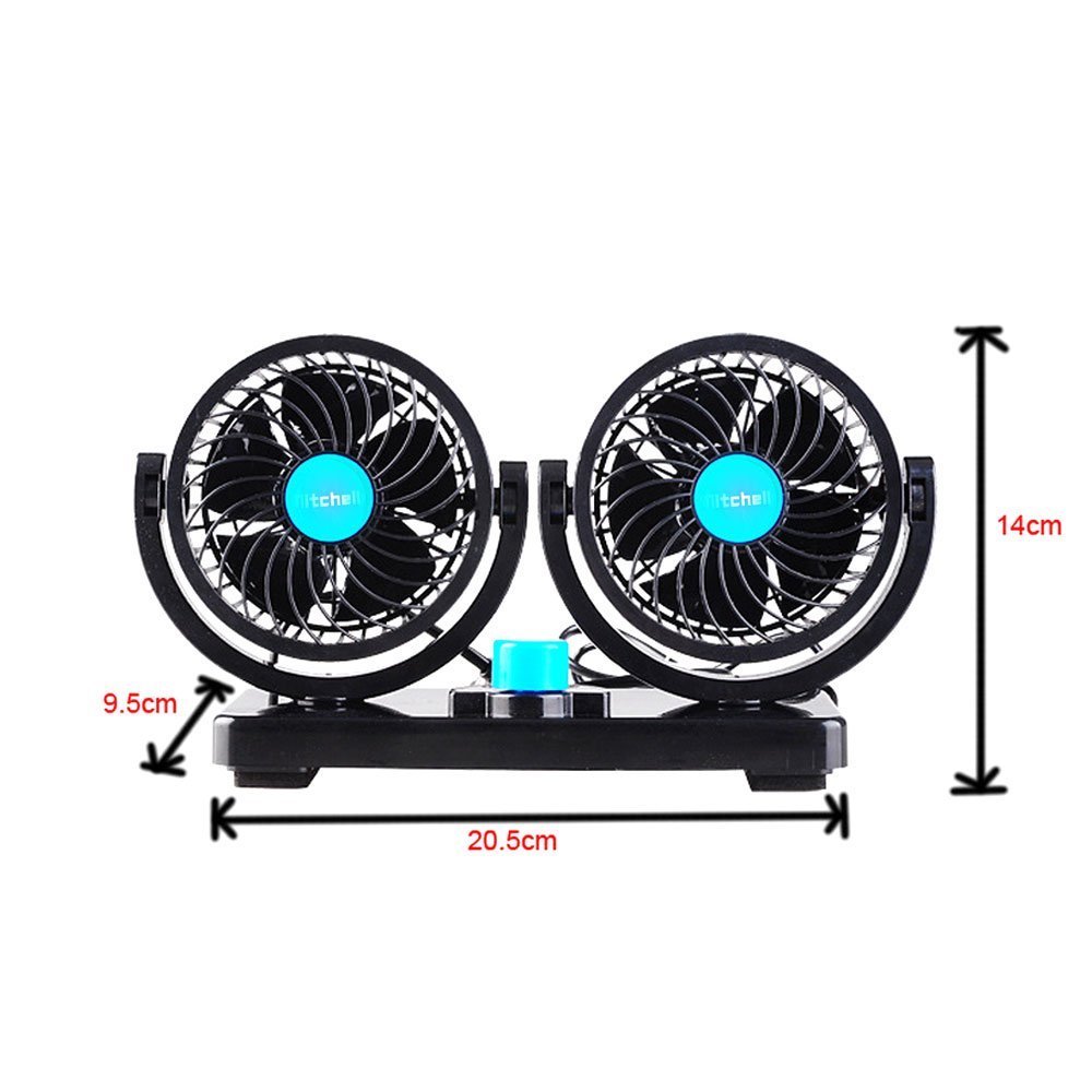 doppio ventilatore per auto girevole, silenzioso, sicuro per i bambini, 12 V, AT015
