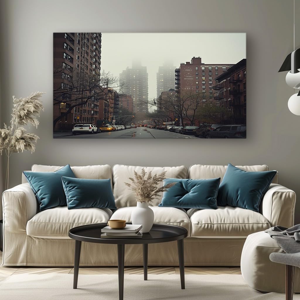 MKBKLI Abstract Canvas Wall Art for Living Room Misty City Street Paintings for Bedroom, Office, Kitchen - Home Decor Pictures, 70x140cm