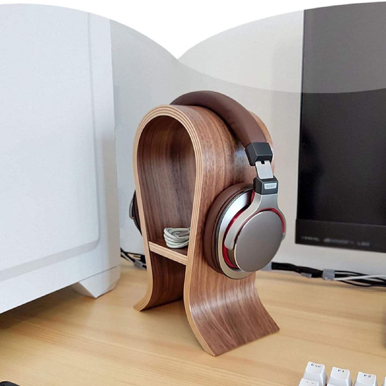 Soporte de Madera para Auriculares/Soporte para Auriculares, Acabado de Nogal, Pantalla para Auriculares para Juegos, Estante Creativo para Auriculares, Colgador para Auriculares