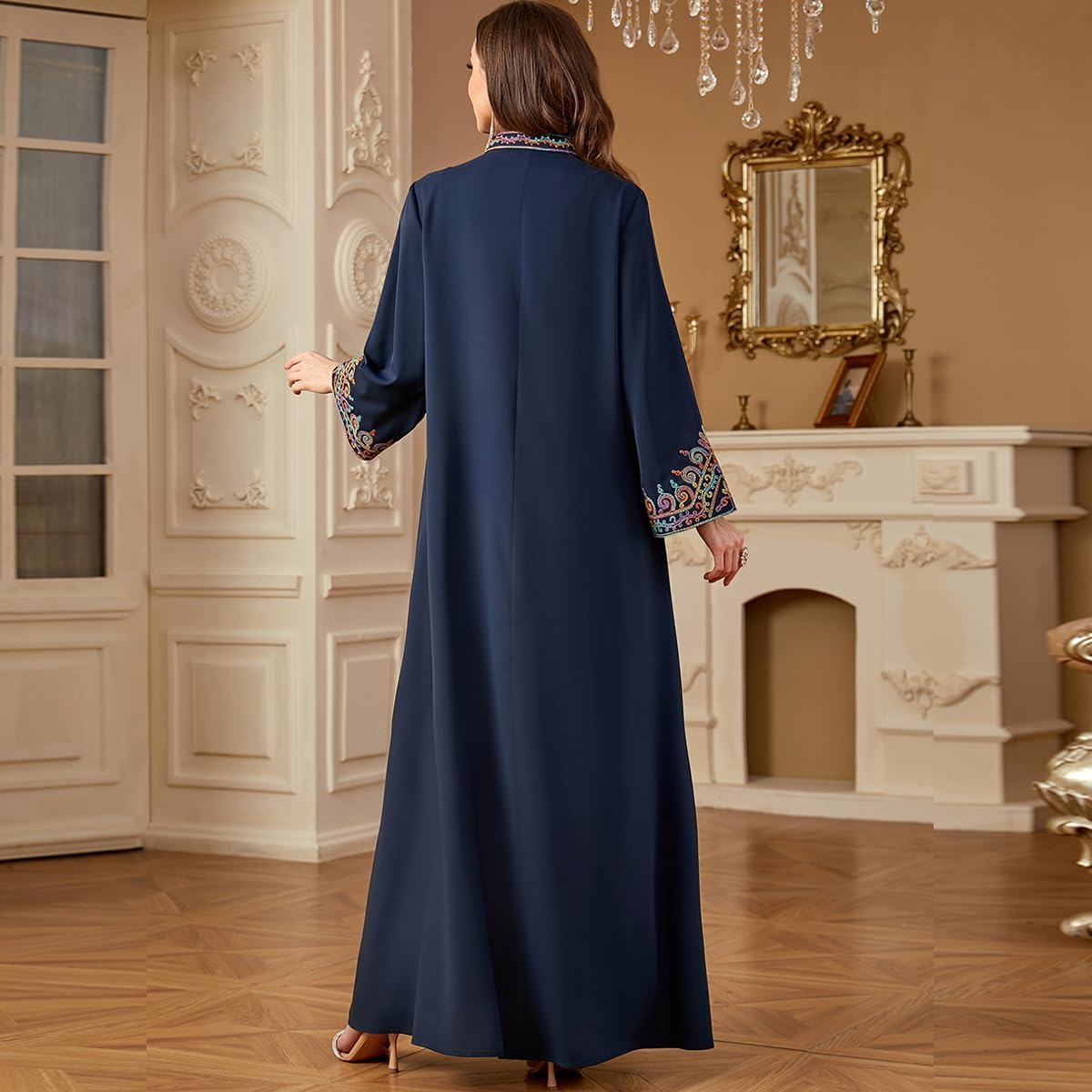 FYMNSI Abaya Dress for Women Floral Embroidery Muslim Maxi Robe Eid Prayer Dresses Dubai Clothing Arabian Islamic Kaftan - Image 5