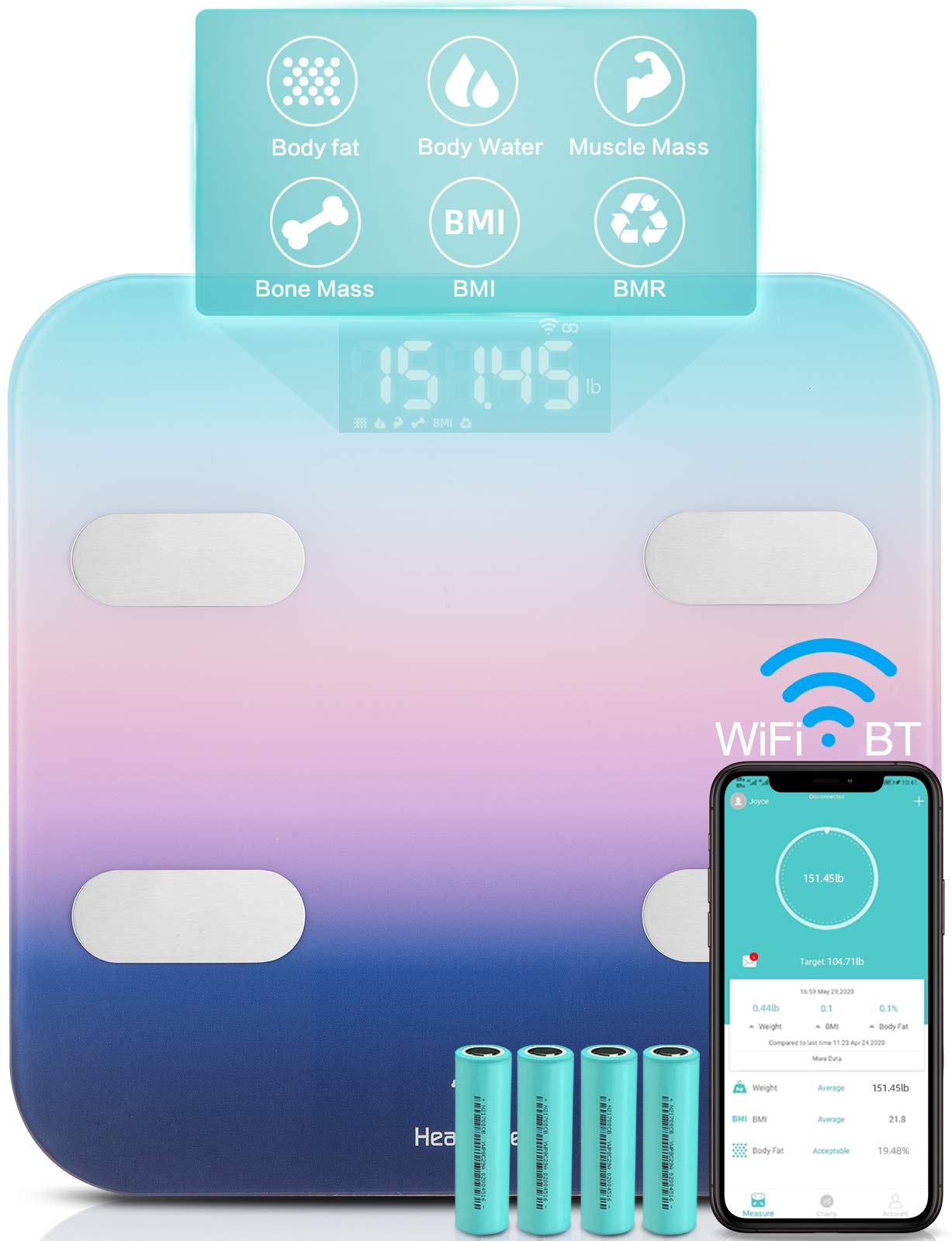 WiFi Smart Scale, Scales for Body Weight and Fat BMI Scale, Bluetooth 4.0+ and WiFi 24.GH, Smart Weight Scale Suit for Google fIt Apple Health Compatible, 7 Datas Clear Show on Extra-Large Platform