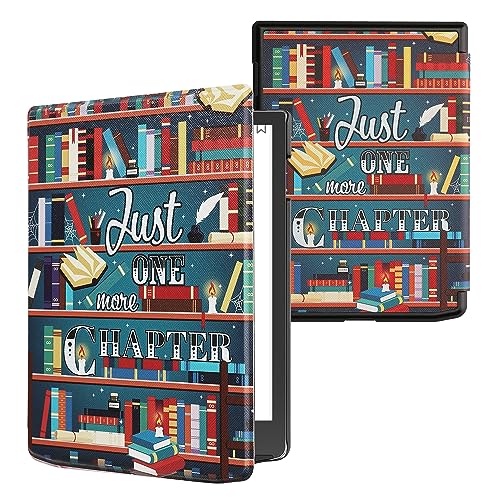kwmobile Klapphülle kompatibel mit Pocketbook InkPad 4 / Color 3 / Color 2 / Vivlio InkPad 4 / InkPad Color 3 Hülle - eReader Case - Bibliothek Motto Mehrfarbig