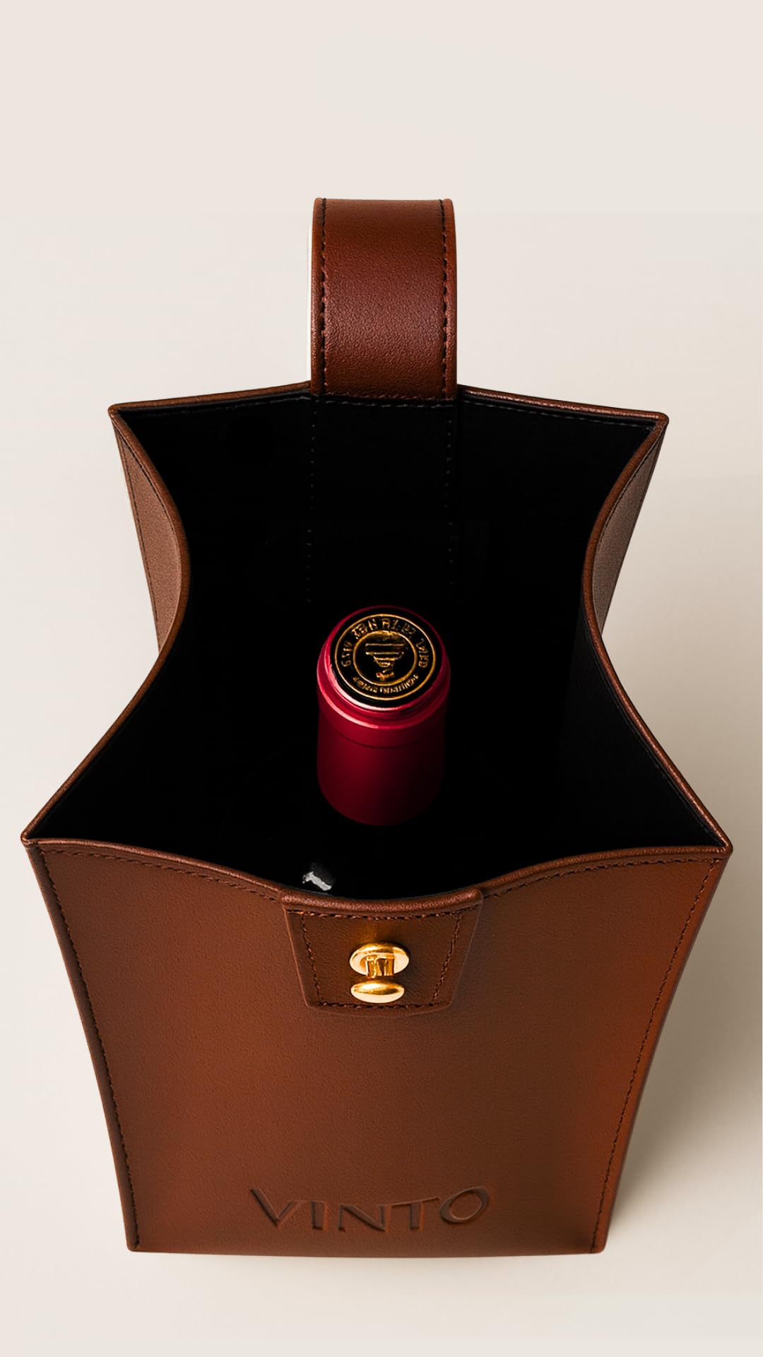 Generisch VINTO Weintasche für 1 Weinflasche – Flaschentasche & Geschenkverpackung (Cognac, mit Korkenzieher)