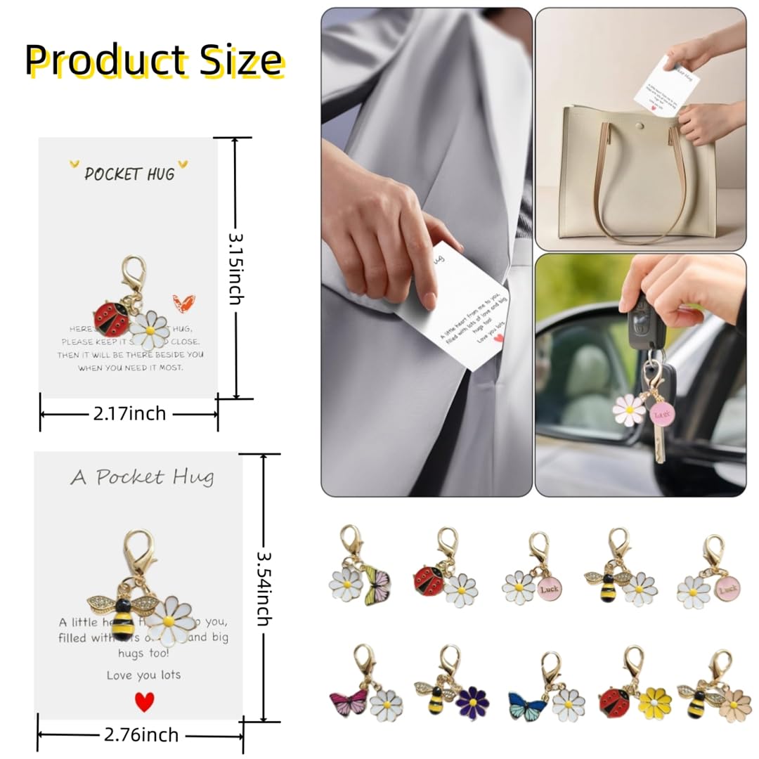 10 Sets Pocket Hug Card with Keychain, Thank You Note - Gift for Teachers, Moms, Girlfriends, Best Friends - Perfect for Birthdays, Christmas, Thanksgiving, Teacher's Day, Weddings, Graduations