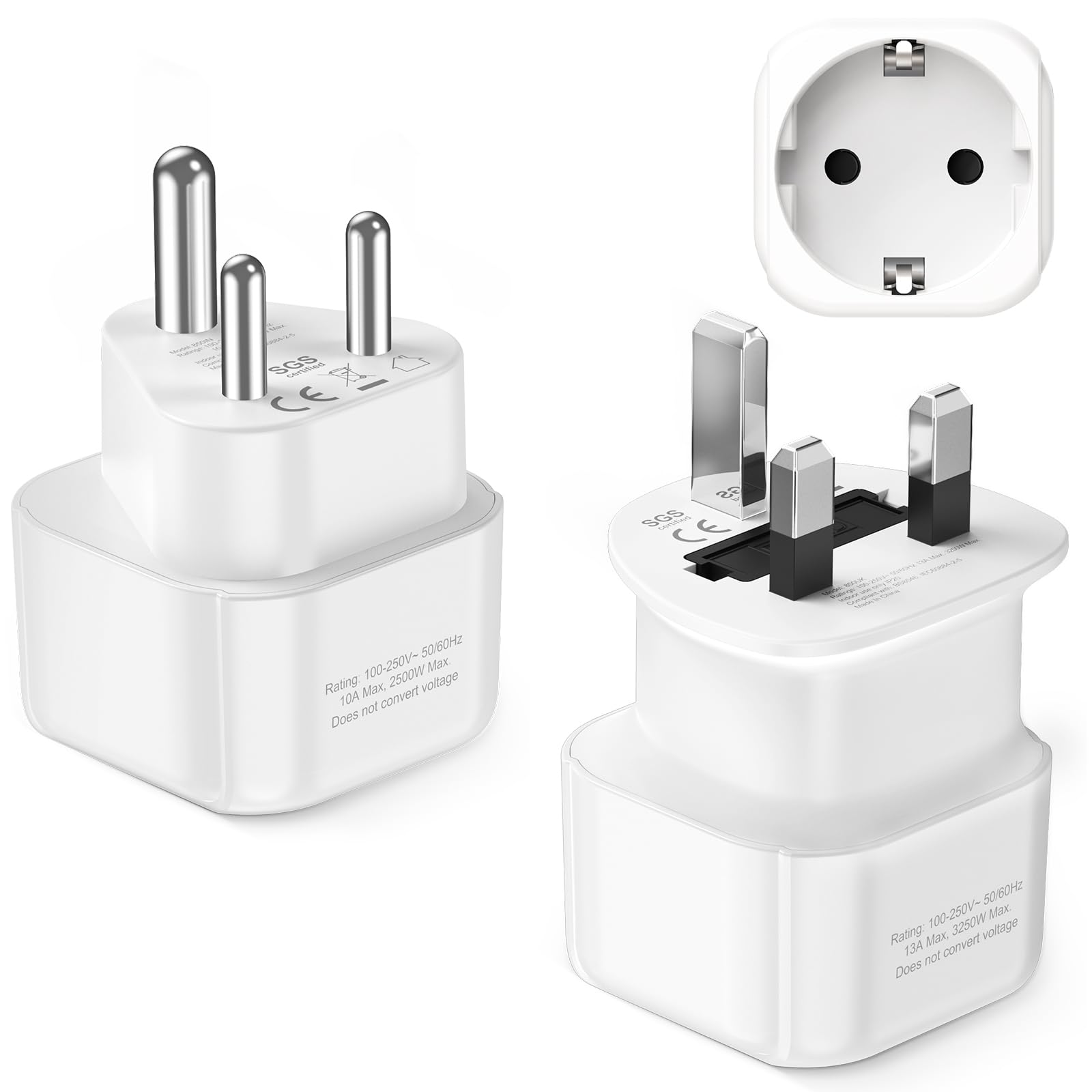 LENCENT Tipo D y Tipo G Combinación Adaptador Enchufe, Adaptador de Viaje 2-Pin Europa a 3-Pin para Maldivas, Sri Lanka, Tanzania, Zanzíbar, Ghana, Yemen